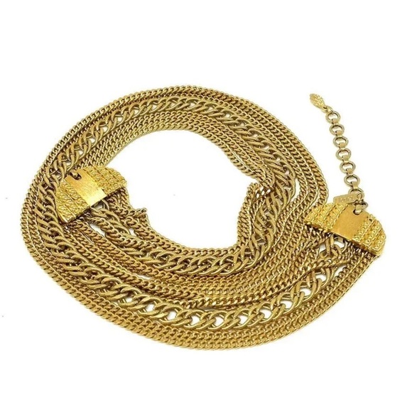 Vintage Jewelry - VINTAGE Gold Plated Multi Layered Chain Necklace
